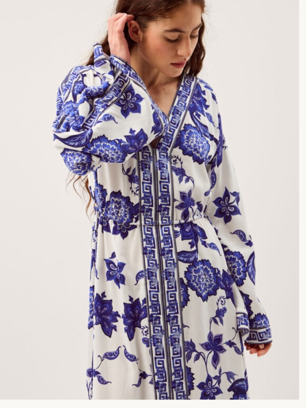 NWT Gloria floral print 100% Viscose Maxi beach Dress Santorini  Blue Size US L - Picture 4 of 8